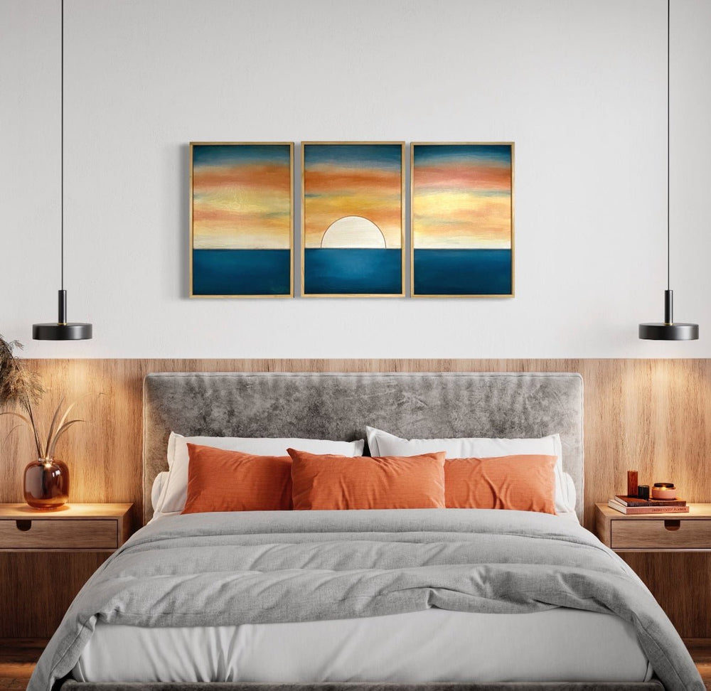 3-Piece Engraved Ocean Sunset Wood Wall Art - Vintage Adventures