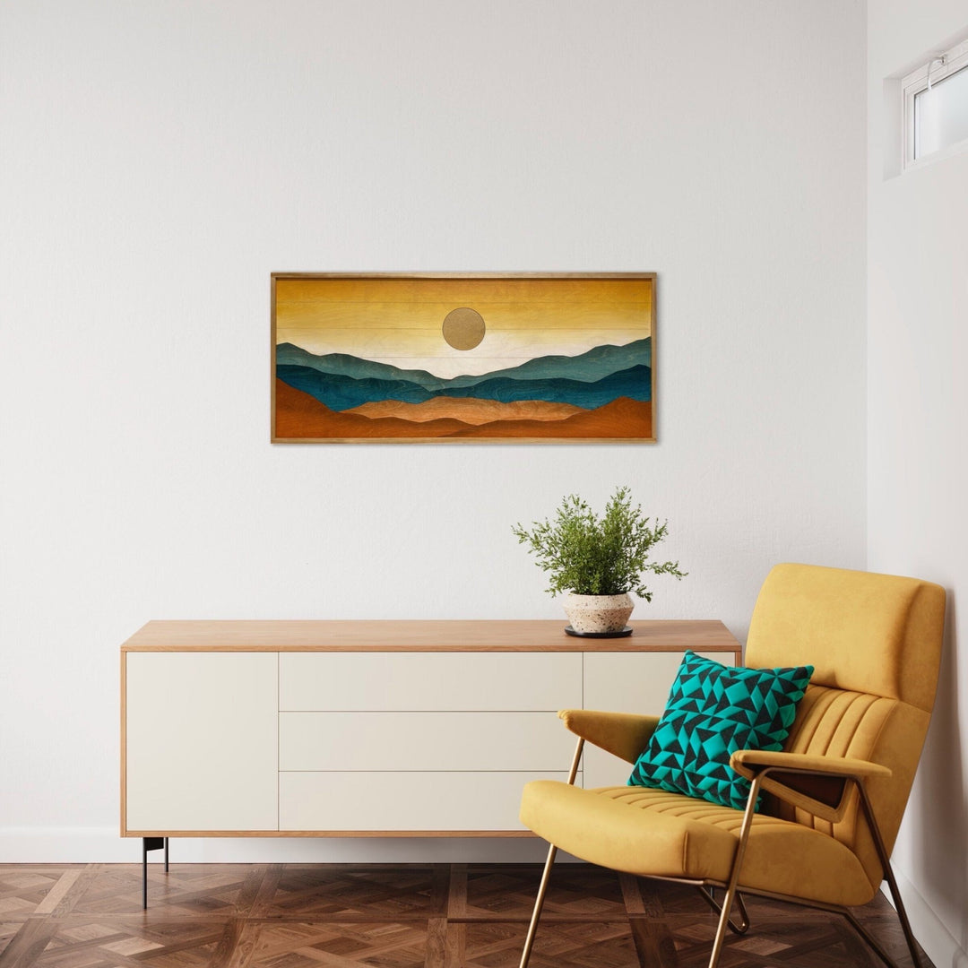 Long Sunset Mountain Landscape Wood Wall Art | Landscape Wooden Wall Hanging | Hand Painted Watercolor Home Decor for Over the Bed - Vintage Adventures
