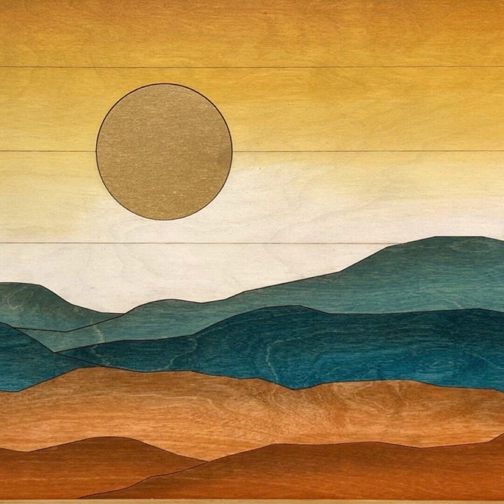 Long Sunset Mountain Landscape Wood Wall Art | Landscape Wooden Wall Hanging | Hand Painted Watercolor Home Decor for Over the Bed - Vintage Adventures