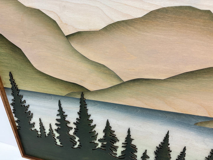 Mountain Lake Organic Modern Wood Wall Art | 3D Wooden Mountain Stream Wall Hanging | 2 piece Gallery Wall Art Decor for Living Room - Vintage Adventures