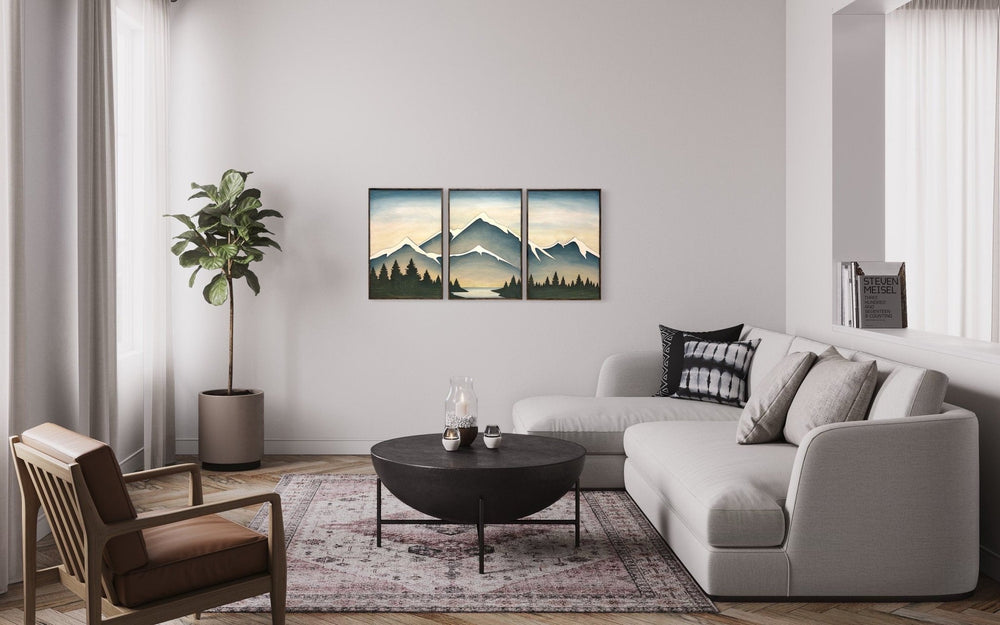 Mountain Landscape Wood Wall Art | 3D Framed Mountain Lake Wooden Wall Hanging | 3 Piece Nature Landscape Large Wall Art for Living Room - Vintage Adventures