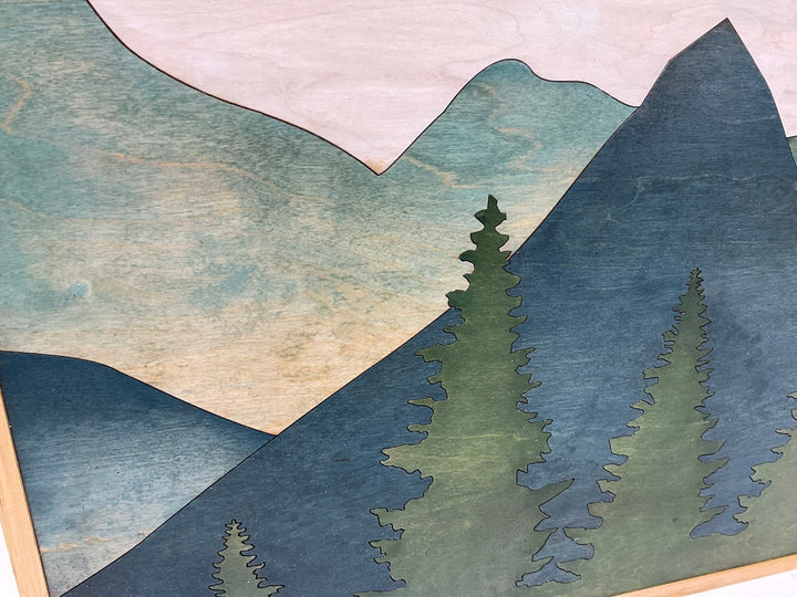 Mountain Sun Landscape Wood Wall Art Set 2-Piece Mountain Wood Wall Art Rustic Home Dcor - Vintage Adventures
