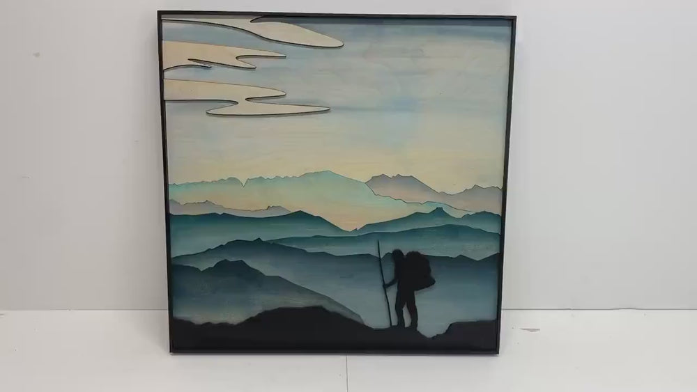 Mountain Hiker Wood Wall Art | 3D Mountain Backpacking Wall Hanging | Gift for Mountain Climber