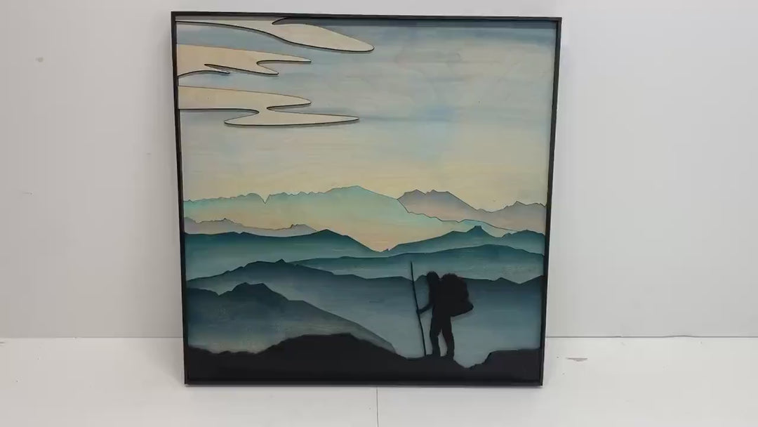 Mountain Hiker Wood Wall Art | 3D Mountain Backpacking Wall Hanging | Gift for Mountain Climber