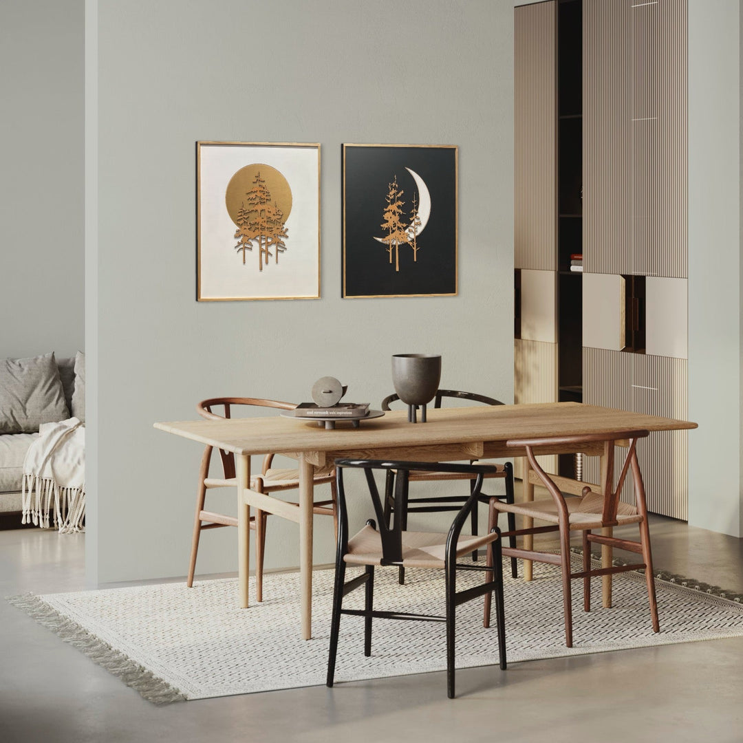 2-Piece Black and White Sun, Moon, and Trees Wood Wall Art Set - Vintage Adventures, LLC