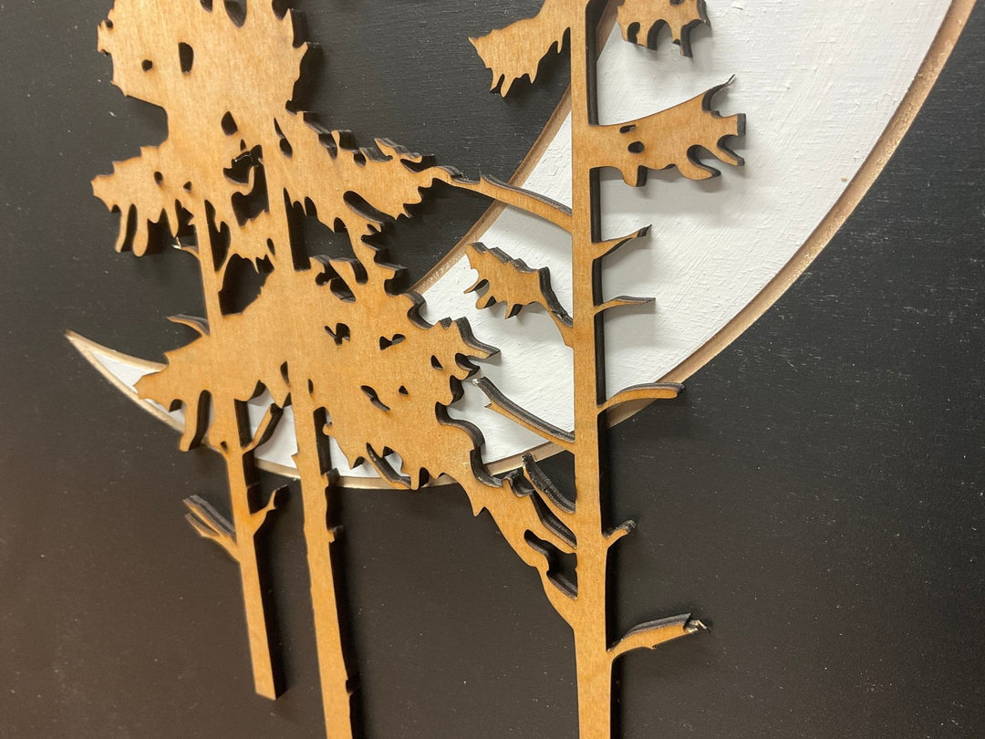 2-Piece Black and White Sun, Moon, and Trees Wood Wall Art Set - Vintage Adventures, LLC