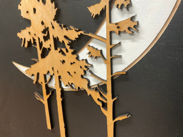 2-Piece Black and White Sun, Moon, and Trees Wood Wall Art Set - Vintage Adventures, LLC