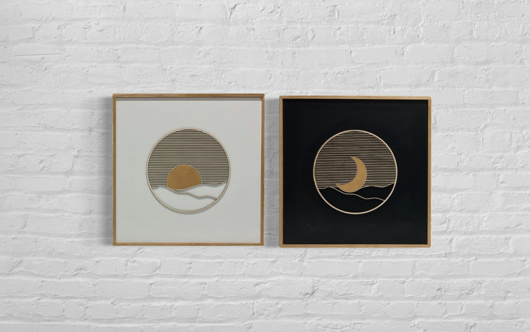 2-Piece Boho Circle Sun and Moon Wood Wall Art Set - Vintage Adventures, LLC