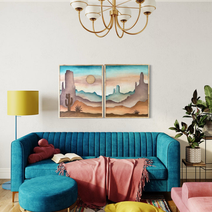 2-Piece Southwestern Desert Landscape Wood Wall Art - Vintage Adventures, LLC