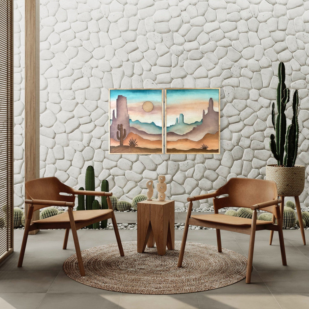 2-Piece Southwestern Desert Landscape Wood Wall Art - Vintage Adventures, LLC