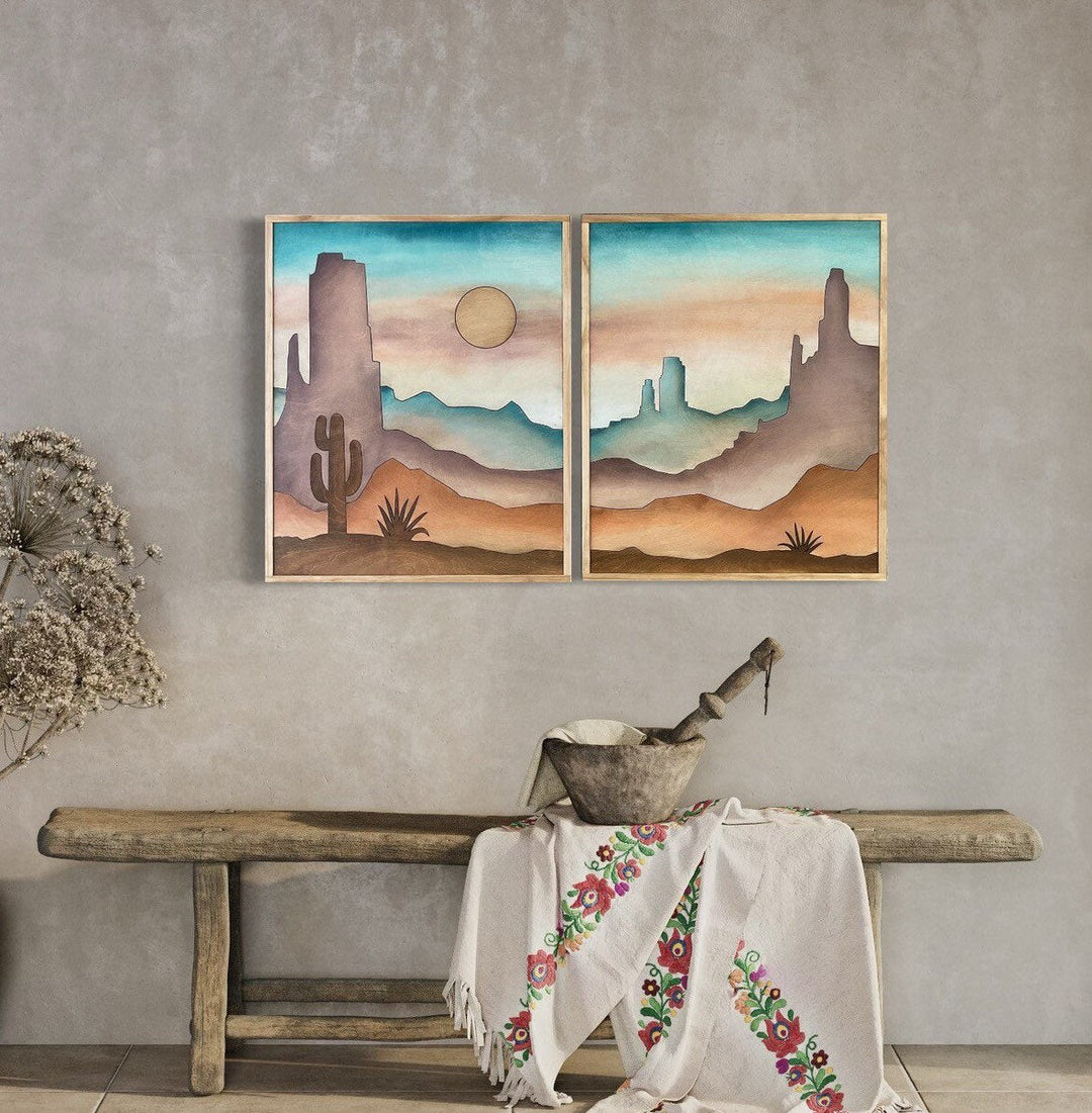 2-Piece Southwestern Desert Landscape Wood Wall Art - Vintage Adventures, LLC