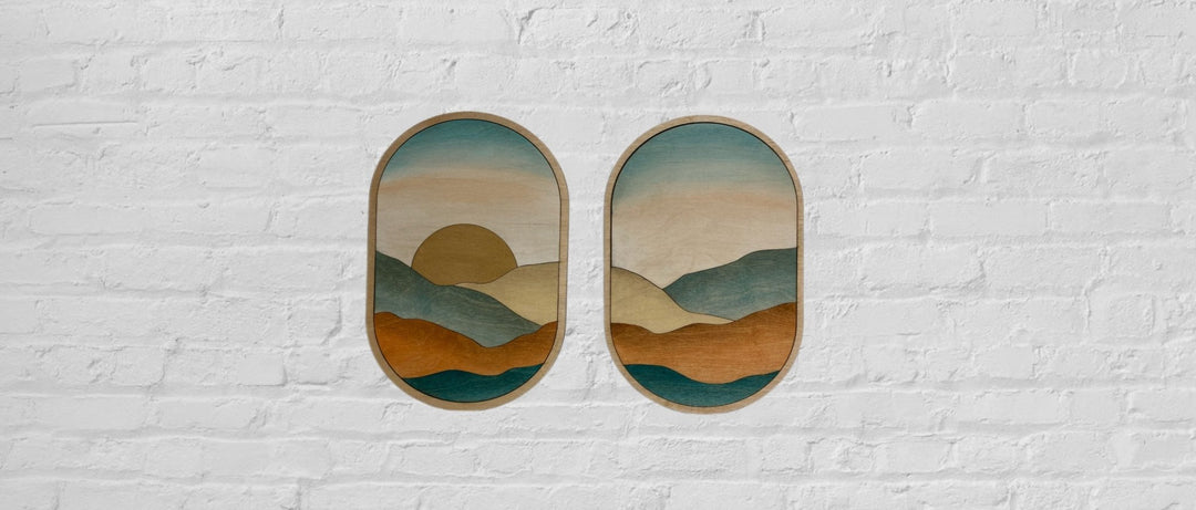 2-Piece Teal and Orange Oval Boho Wood Wall Art - Vintage Adventures, LLC