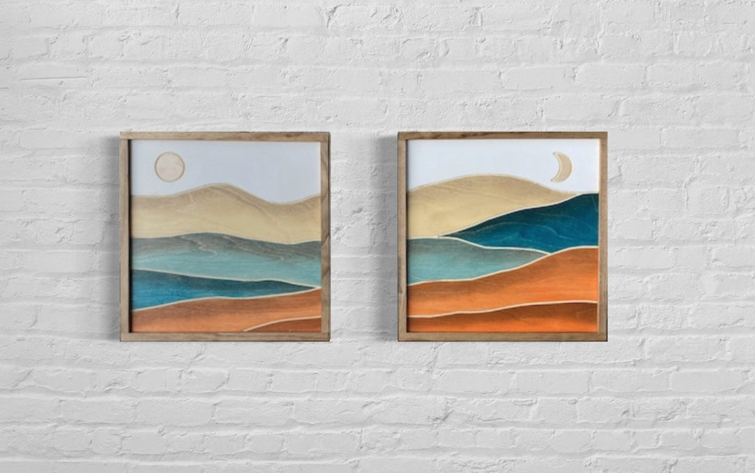 2-Piece Teal Mountain Wood Wall Art Set - Vintage Adventures, LLC