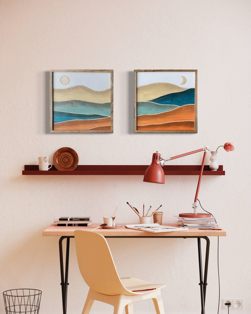 2-Piece Teal Mountain Wood Wall Art Set - Vintage Adventures, LLC