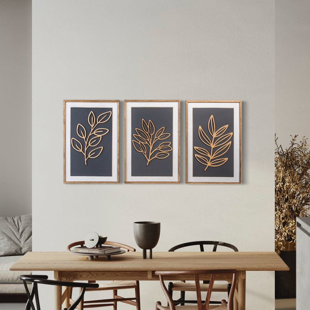 3-Piece Grey Leaf Cutout Wood Wall Art Set - Vintage Adventures, LLC