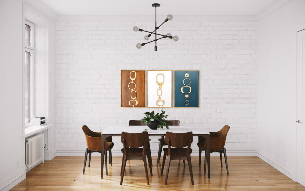 3-Piece Mid Century Modern Blue Grey and Brown Axiom Wood Wall Art - Vintage Adventures, LLC