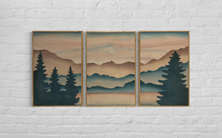3-Piece Mountain and Forest Landscape Wood Wall Art Set - Vintage Adventures, LLC