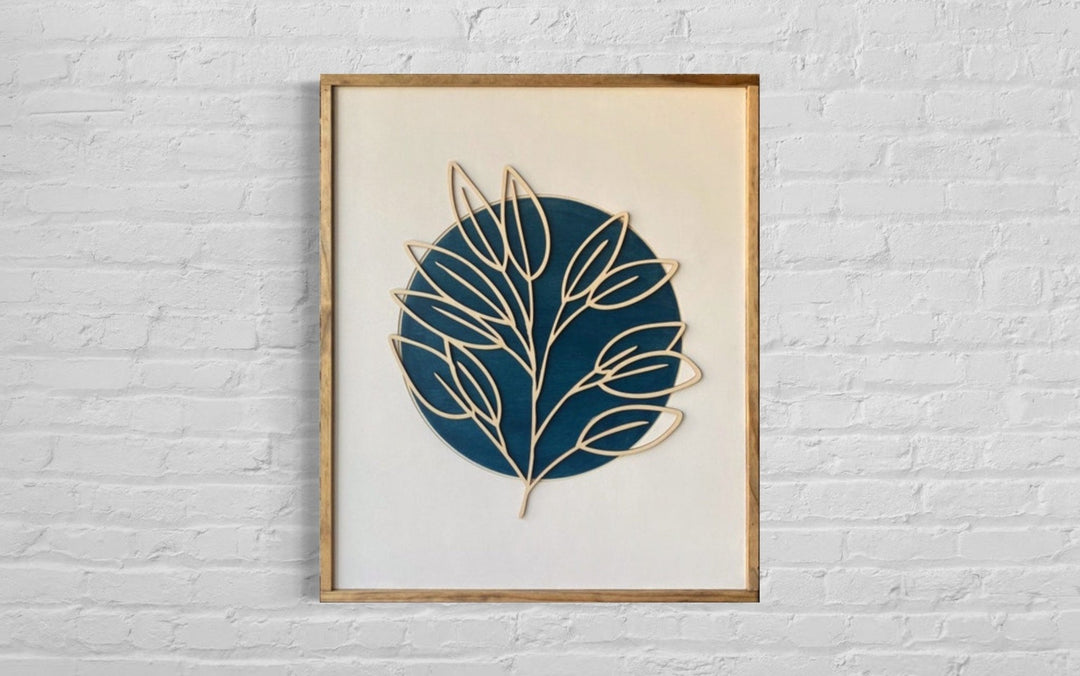 Boho Minimalist Blue Leaf Wood Wall Art - Vintage Adventures, LLC