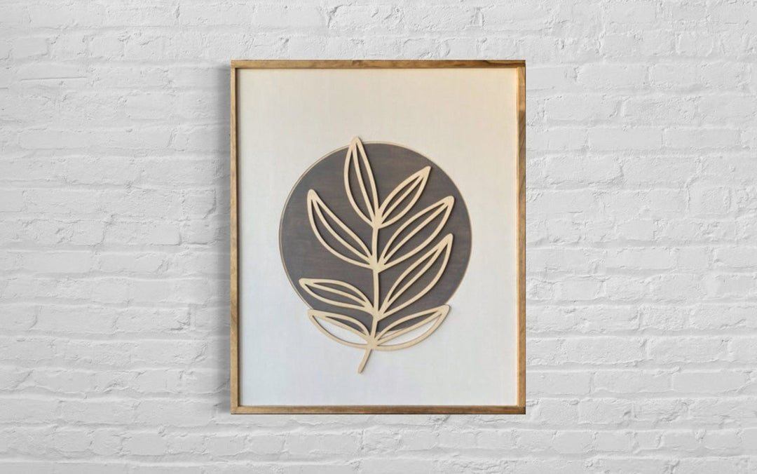 Boho Minimalist Grey Leaf Wood Wall Art - Vintage Adventures, LLC
