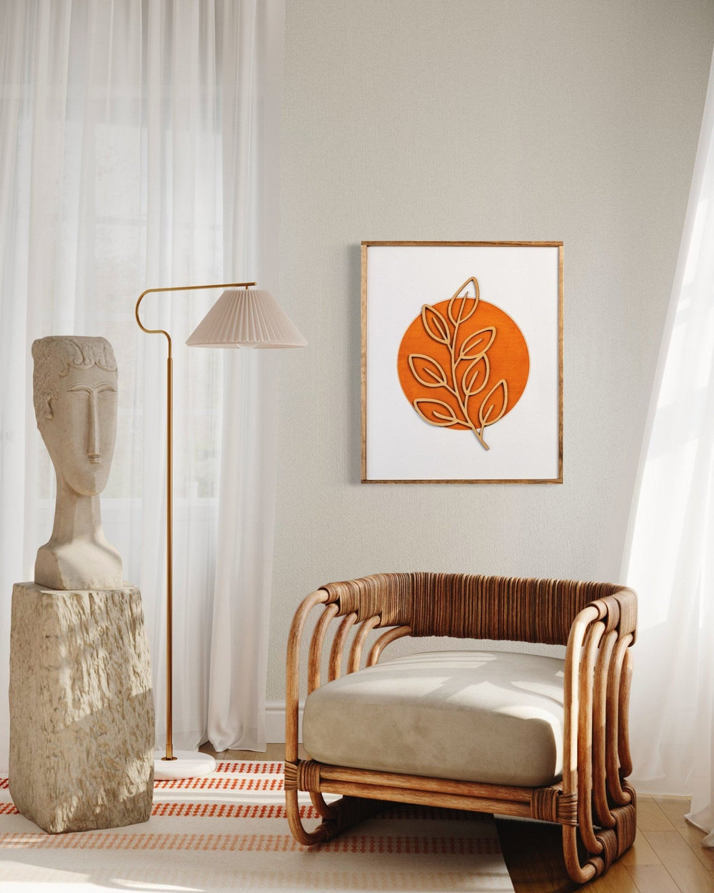 Boho Minimalist Orange Leaf Wood Wall Art - Vintage Adventures, LLC