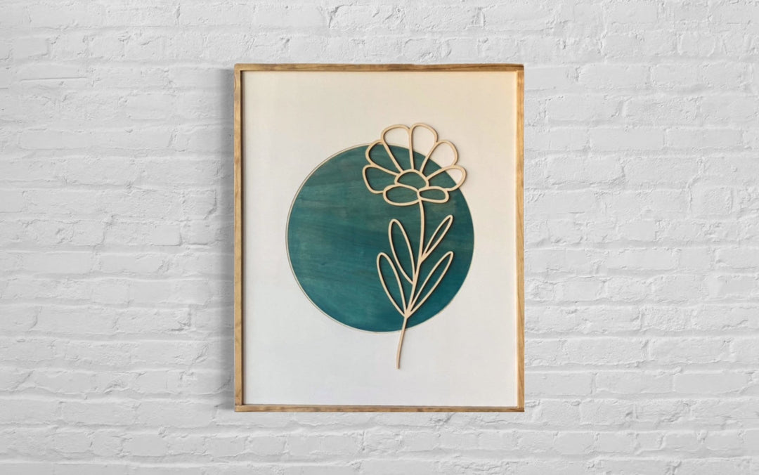 Boho Minimalist Teal Flower Wood Wall Art - Vintage Adventures, LLC