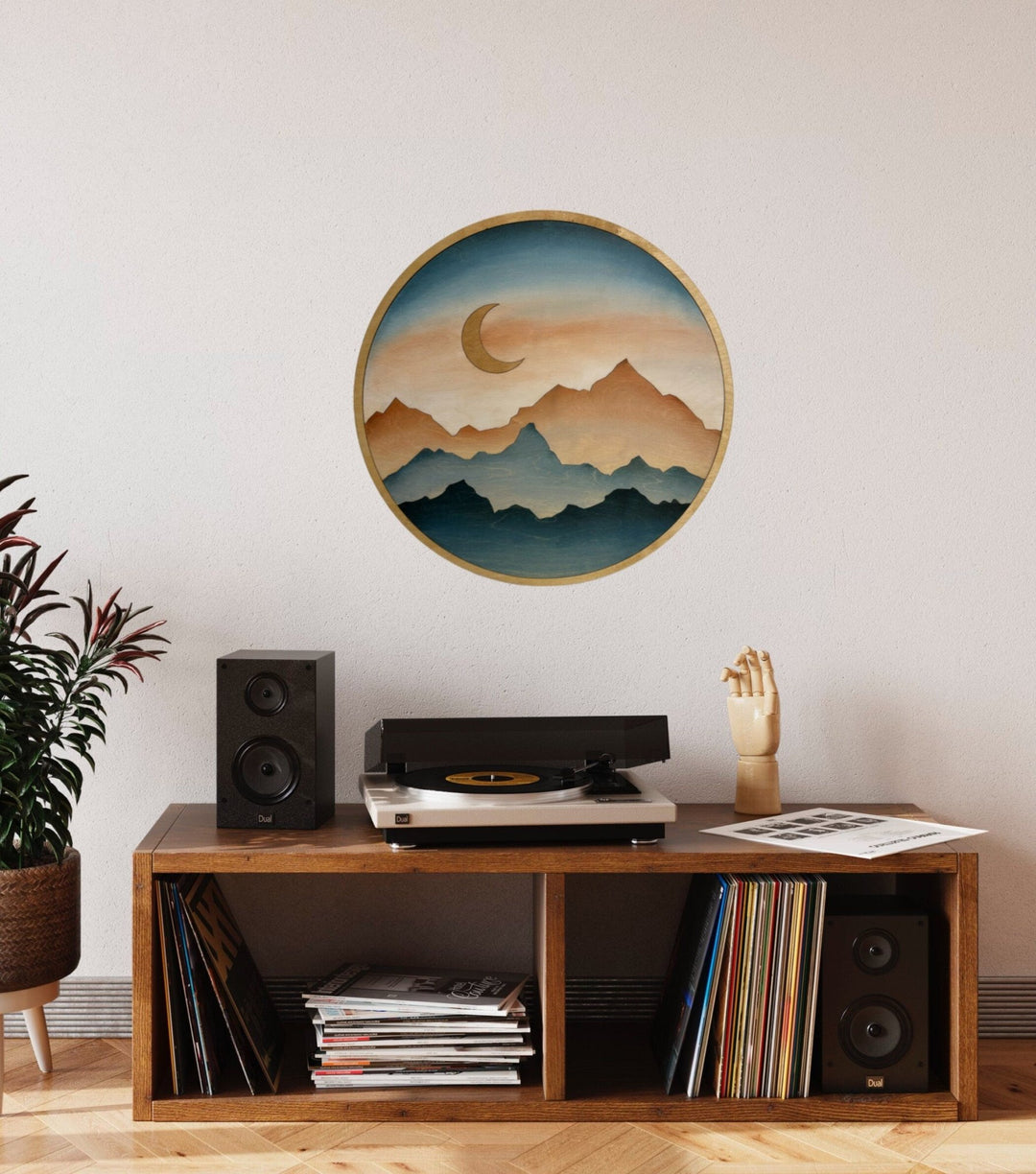 Boho Round Mountain Moon Mountain Wood Wall Art | Circle Moon Wooden Wall Hanging | Nursery Room Decor - Vintage Adventures