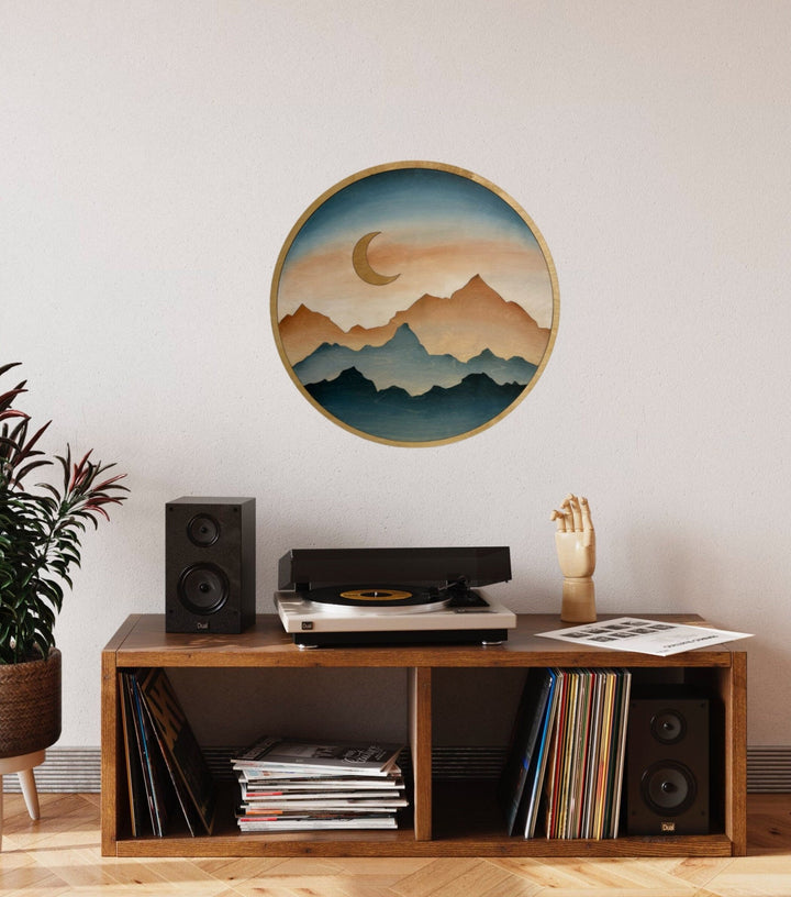 Boho Round Mountain Moon Mountain Wood Wall Art | Circle Moon Wooden Wall Hanging | Nursery Room Decor - Vintage Adventures