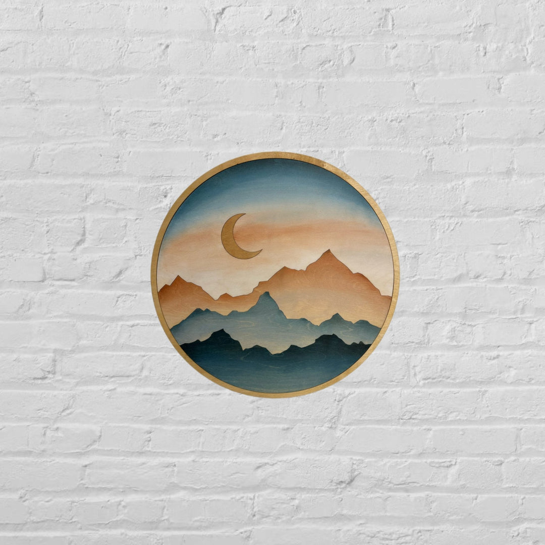 Boho Round Mountain Moon Mountain Wood Wall Art | Circle Moon Wooden Wall Hanging | Nursery Room Decor - Vintage Adventures
