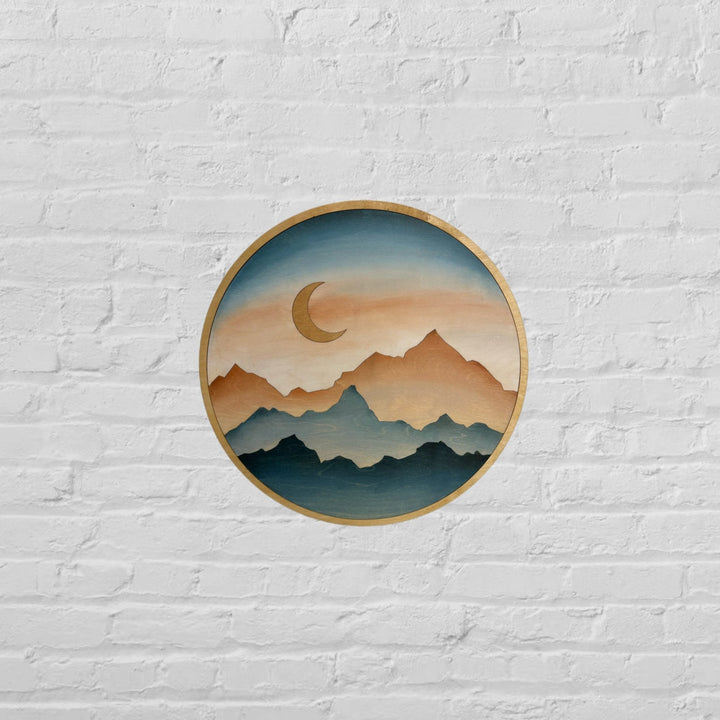 Boho Round Mountain Moon Mountain Wood Wall Art | Circle Moon Wooden Wall Hanging | Nursery Room Decor - Vintage Adventures