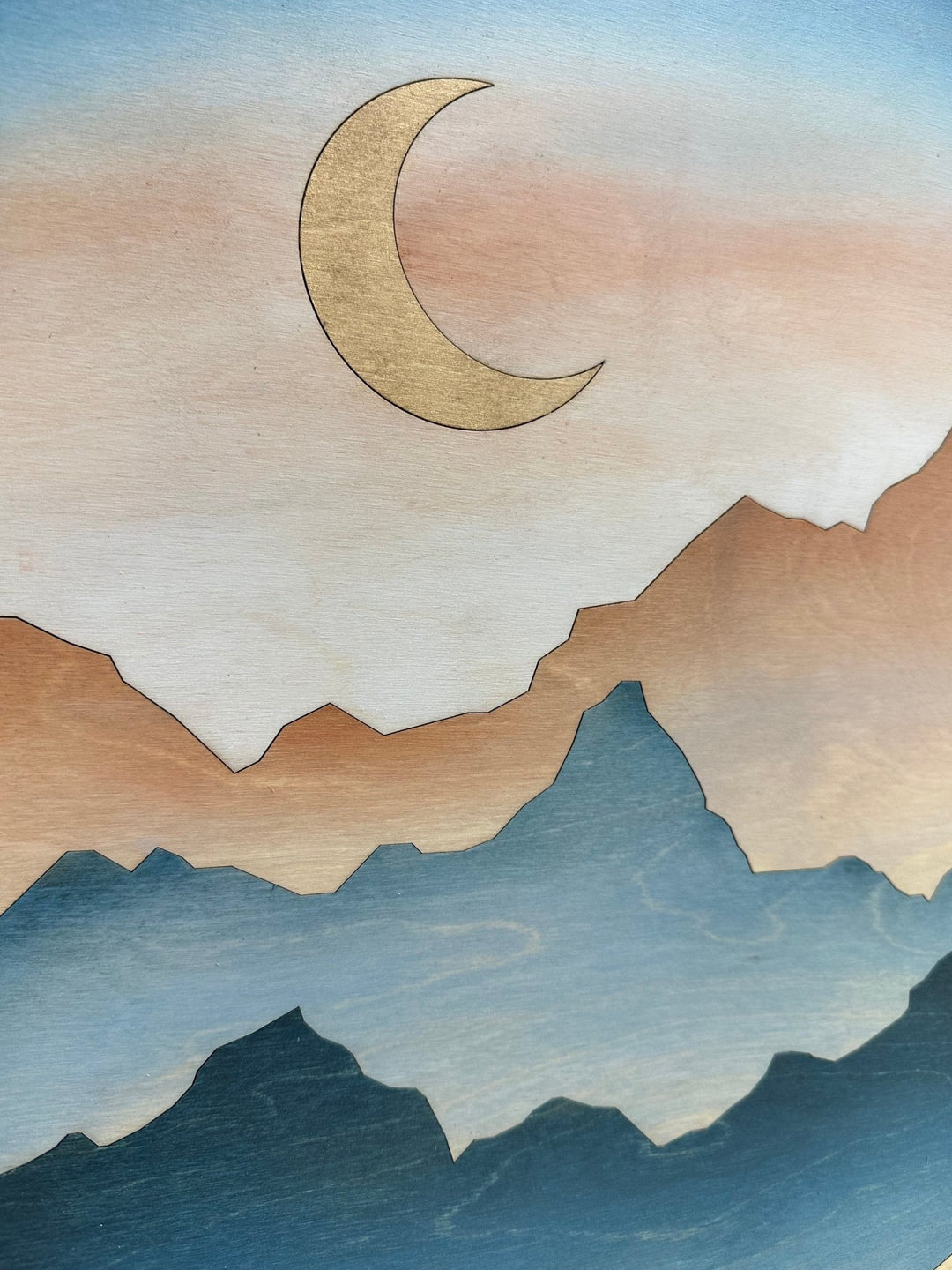 Boho Round Mountain Moon Mountain Wood Wall Art | Circle Moon Wooden Wall Hanging | Nursery Room Decor - Vintage Adventures