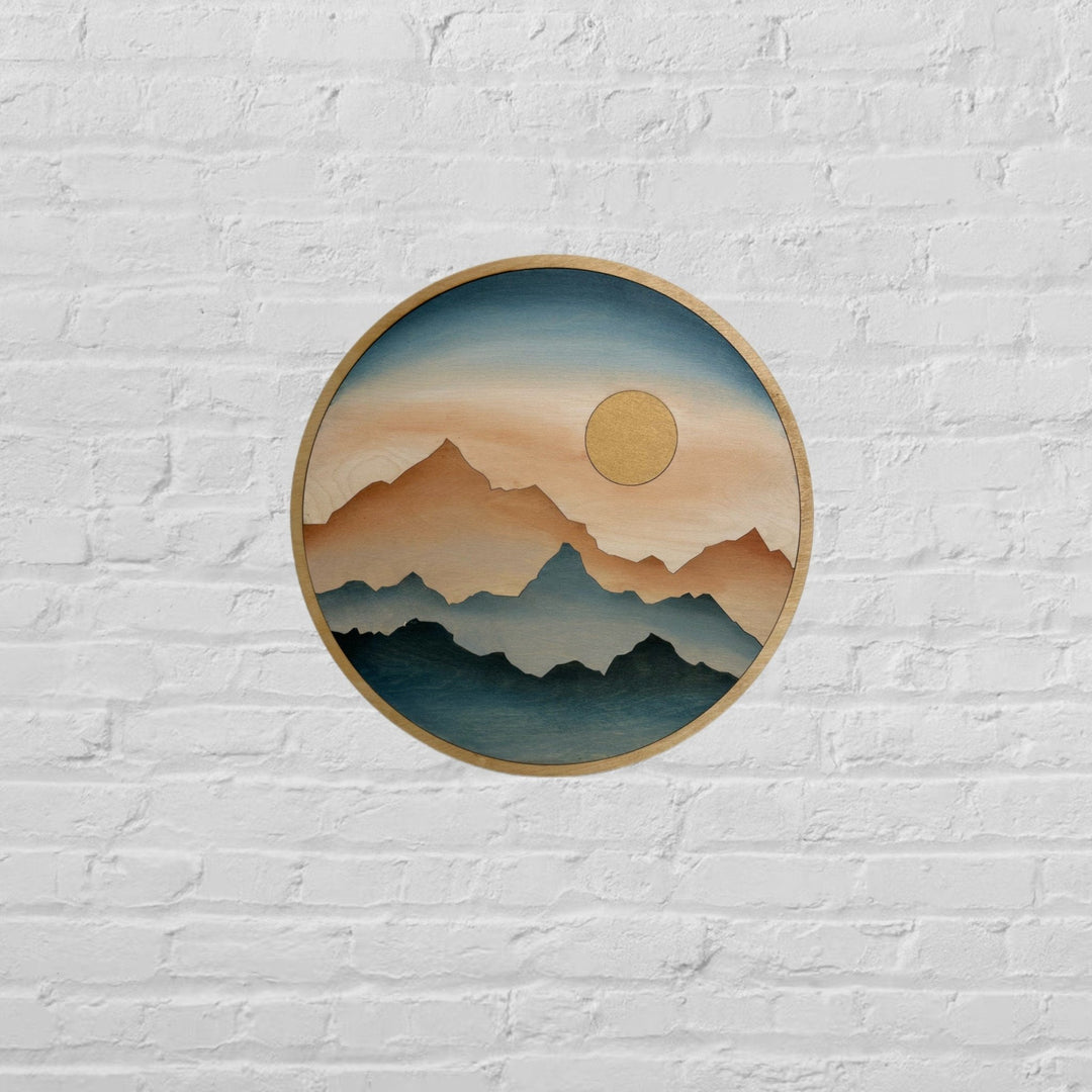 Boho Round Mountain Sun Mountain Wood Wall Art | Circle Sun Wooden Wall Hanging | Nursery Room Decor - Vintage Adventures