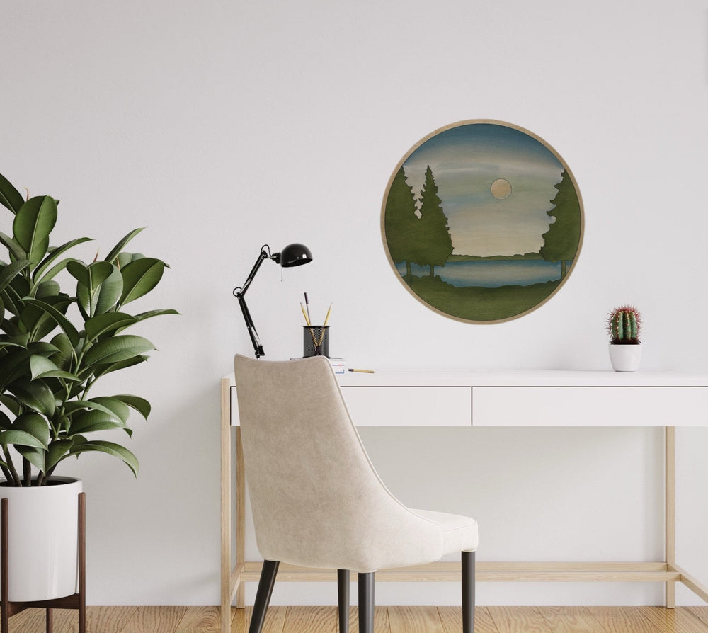 Forest and Lake Landscape Round Wood Wall Art - Vintage Adventures, LLC