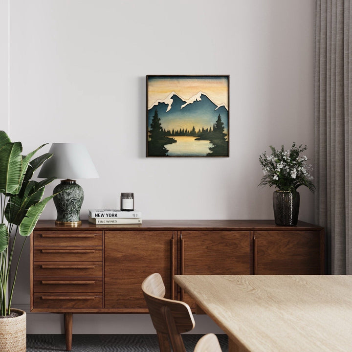 Forest Stream Wood Wall Art | Sunset Wilderness Wooden Wall Hanging | 3D Mountain Cabin Gift for Him - Vintage Adventures