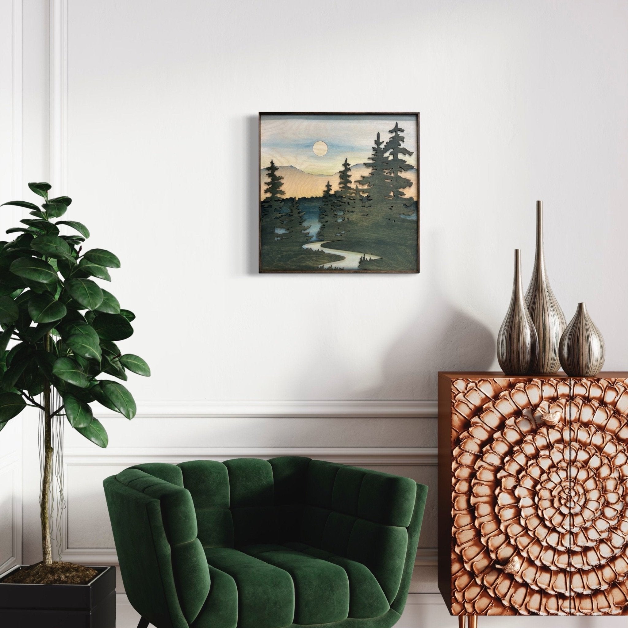Forest Stream Wood Wall Art | Wilderness Wooden Wall Hanging | 3D Mountain Cabin Gift for Him - Vintage Adventures