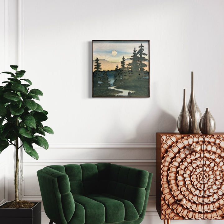 Forest Stream Wood Wall Art | Wilderness Wooden Wall Hanging | 3D Mountain Cabin Gift for Him - Vintage Adventures