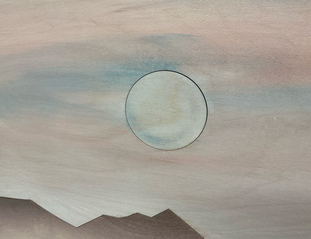 Mountain Landscape Sun Trees Wood Wall Art | Boho Mountain and Tree Wall Hanging | Laser Cut Wall Art