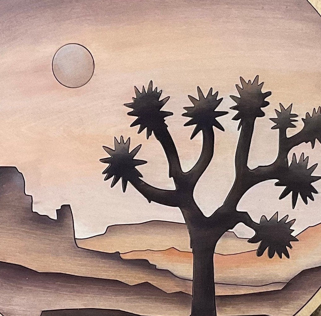 Joshua Tree Southwest Desert Landscape Round Wood Wall Art - Vintage Adventures, LLC
