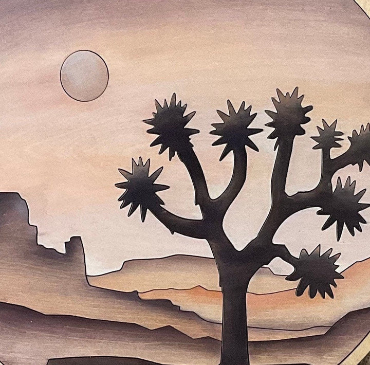 Joshua Tree Southwest Desert Landscape Round Wood Wall Art - Vintage Adventures, LLC