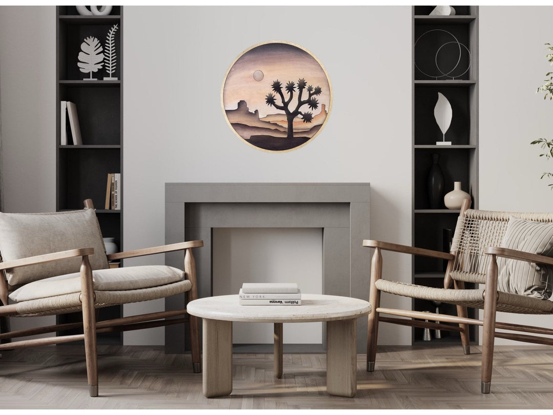 Joshua Tree Southwest Desert Landscape Round Wood Wall Art - Vintage Adventures, LLC