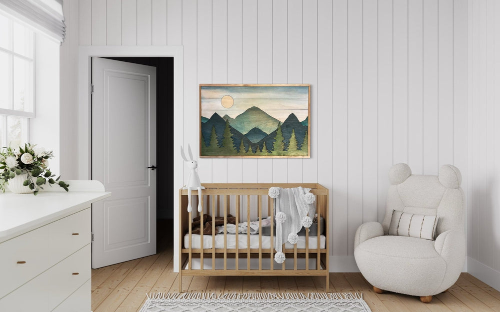 Large Rustic Blue Boho Mountain Scene Wood Wood Wall Art - Vintage Adventures, LLC