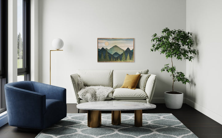 Large Rustic Blue Boho Mountain Scene Wood Wood Wall Art - Vintage Adventures, LLC