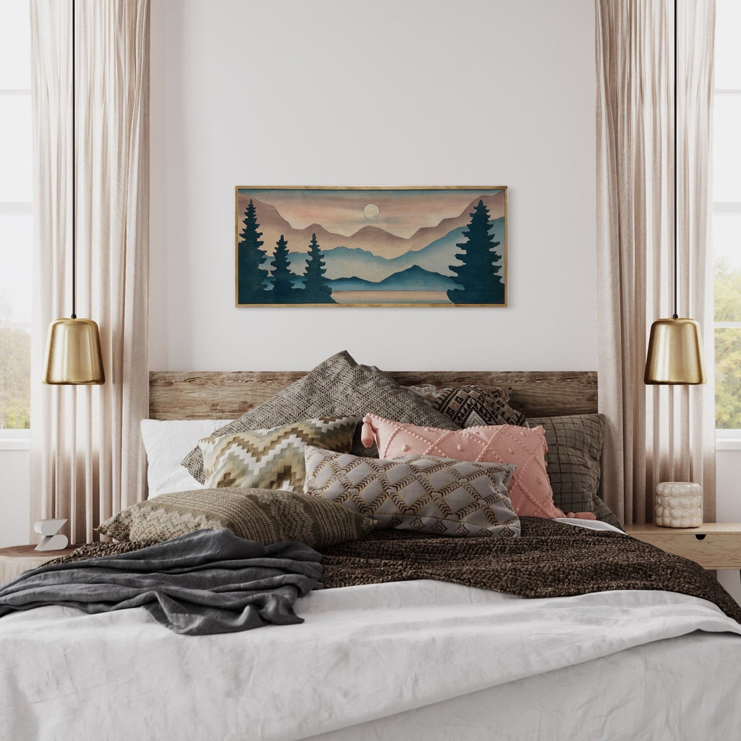 Long Mountain and Forest Landscape Wood Wall Art Piece - Vintage Adventures, LLC