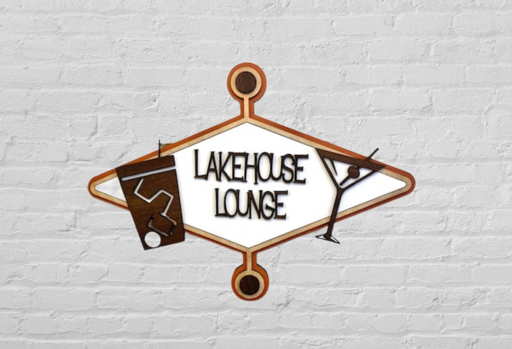Mid Century Modern Lakehouse Lounge Bar Sign - Vintage Adventures, LLC