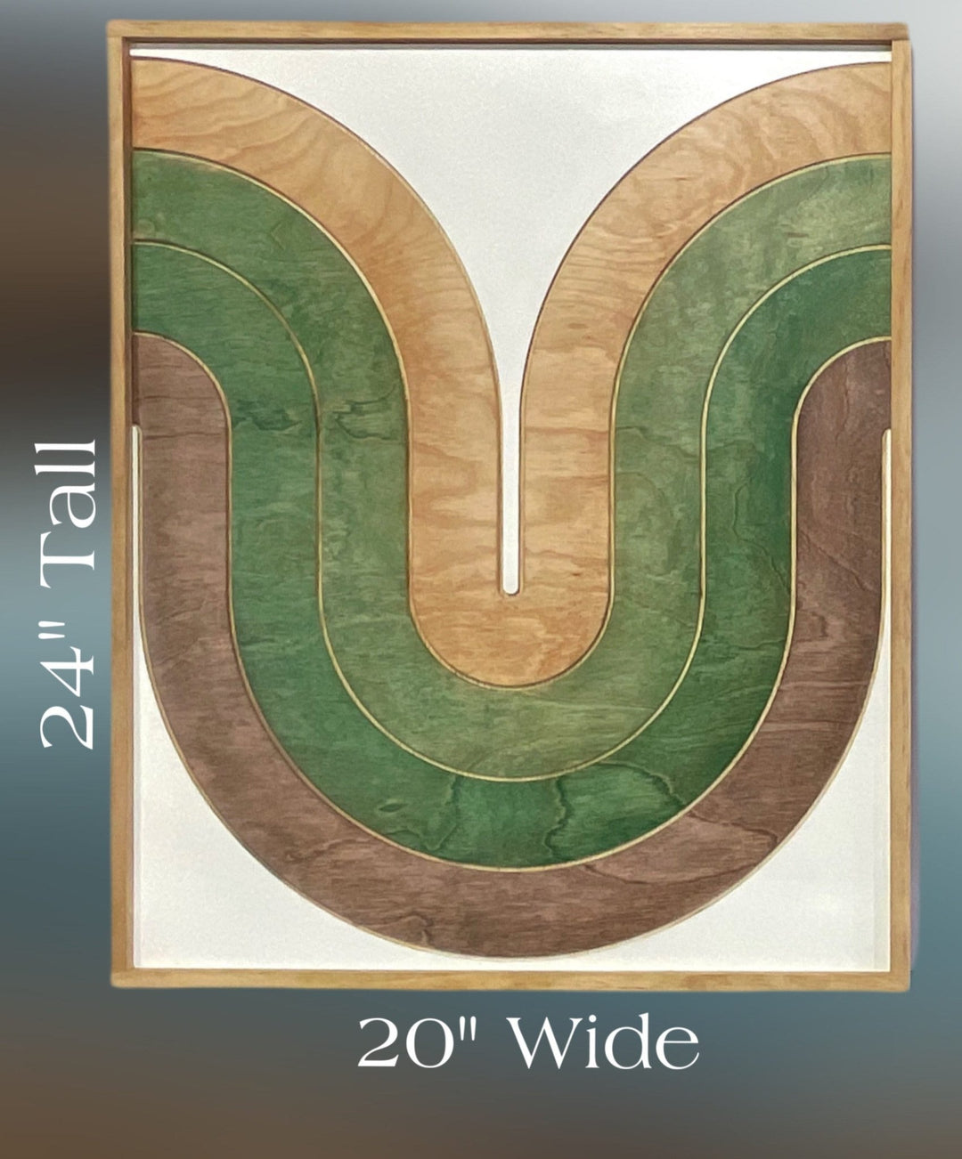 Mid Century Modern Wood Wall Art | Retro Wall Hanging | 2-Piece Set | Wave Pattern Art | Green and Tan Watercolor Art - Vintage Adventures