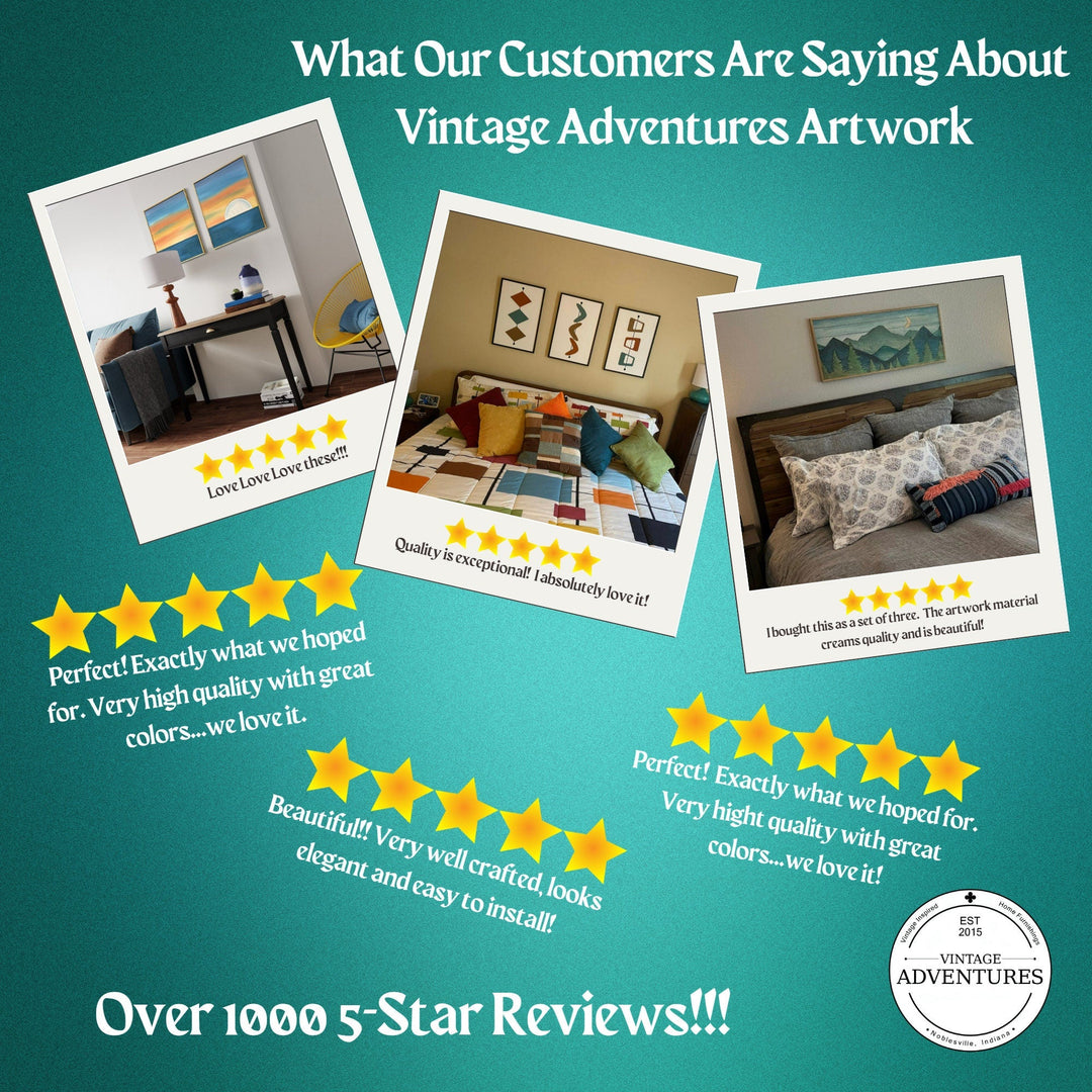 Mid Century Modern Wood Wall Art | Retro Wall Hanging | 2-Piece Set | Wave Pattern Art | Green and Tan Watercolor Art - Vintage Adventures