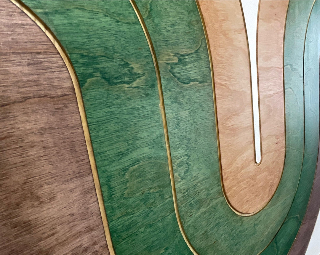 Mid Century Modern Wood Wall Art | Retro Wall Hanging | 2-Piece Set | Wave Pattern Art | Green and Tan Watercolor Art - Vintage Adventures