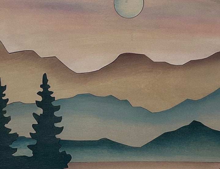 Mountain and Trees Sunlight Landscape Round Wood Wall Art - Vintage Adventures, LLC