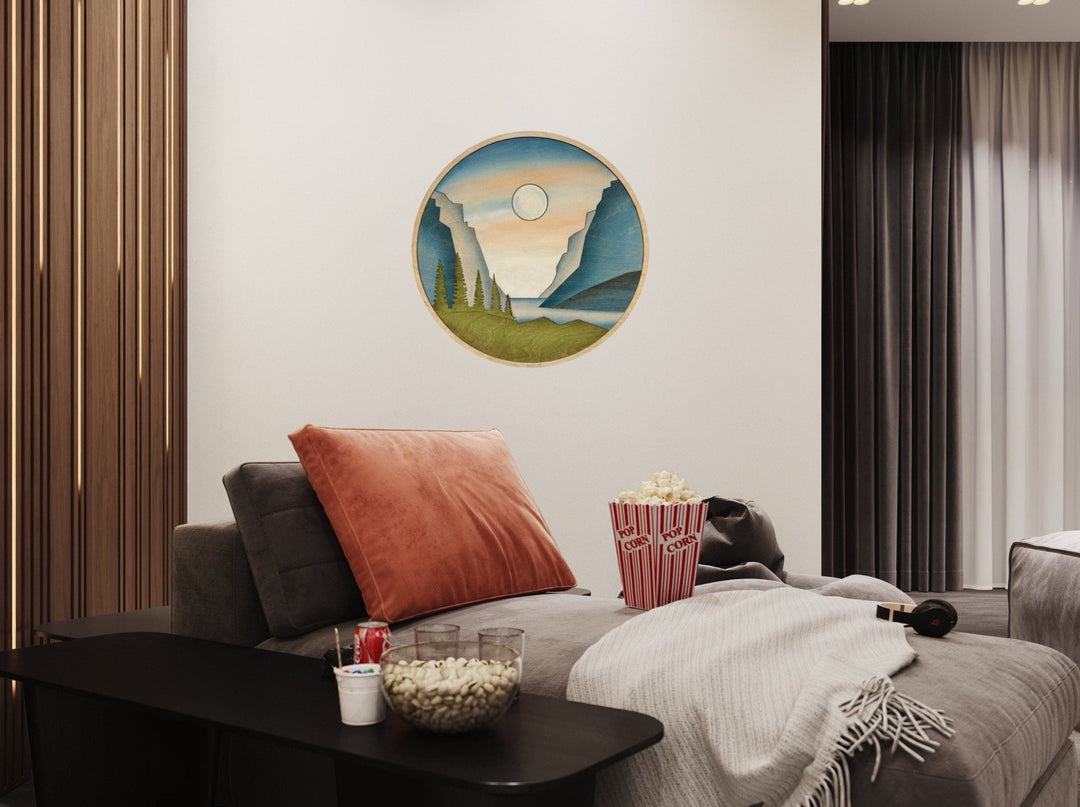 Mountain Stream and Lake Round Wood Wall Art - Vintage Adventures, LLC