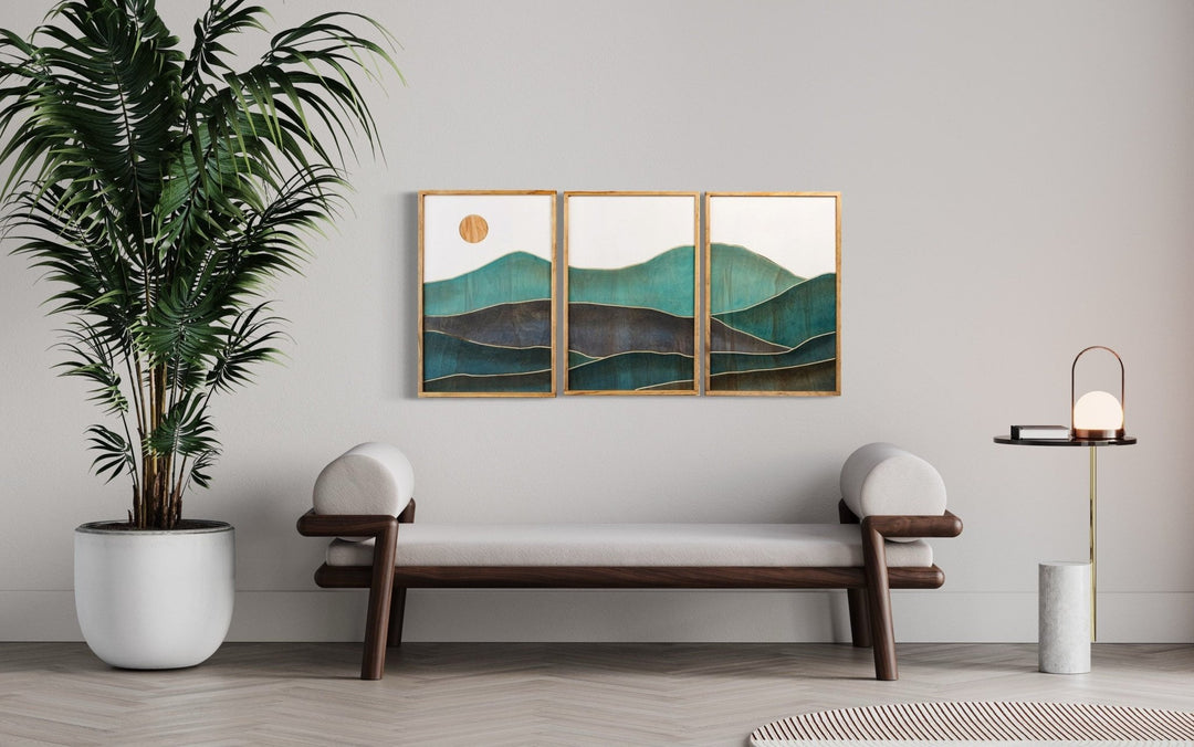Mountain Wood Wall Art | Boho Wall Decor | Watercolor Painting | Minimalist Mountain Scene Wall Decor - Vintage Adventures
