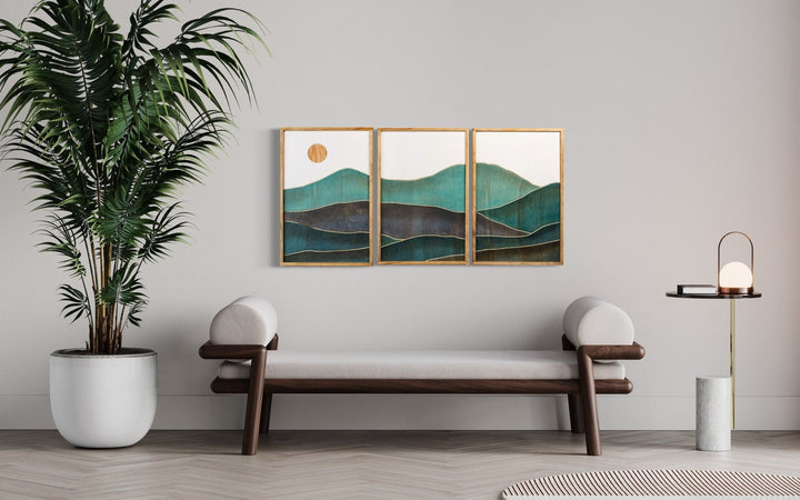 Mountain Wood Wall Art | Boho Wall Decor | Watercolor Painting | Minimalist Mountain Scene Wall Decor - Vintage Adventures